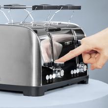 Toastin' time 1700 Double Inox Tostador vertical de acero con cuatro ranuras cortas, 1700 W de potencia y soporte para panecillos.