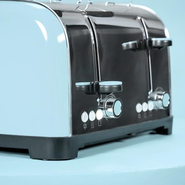 Toastin' time 1700 Double Blue Tostapane verticale in acciaio con quattro fessure corte, potenza di 1700 Watt e porta panini.