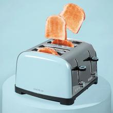 Toastin' time 1700 Double Blue Tostapane verticale in acciaio con quattro fessure corte, potenza di 1700 Watt e porta panini.