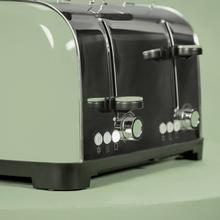 Toastin' time 1700 Double Green Grille-pain vertical en acier avec quatre fentes courtes, 1700 W de puissance et support pour petits pains.