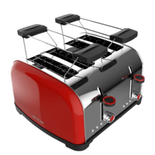Toastin' time 1700 Doppio tostapane verticale in acciaio rosso con quattro fessure corte, potenza di 1700 Watt e porta panini.