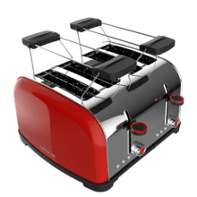 Toastin' time 1700 Double Red Tostador vertical de acero con cuatro ranuras cortas, 1700 W de potencia y soporte para panecillos.