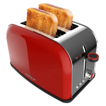 Torradeira vertical Toastin' time 850 Red Lite Torradeira vertical de aço com dupla ranhura curta e 850 W de potência.