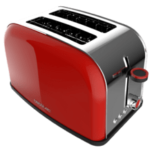 Toastin' time 850 Red Lite Vertikaler Stahltoaster mit doppeltem kurzen Schlitz und 850 W Leistung.