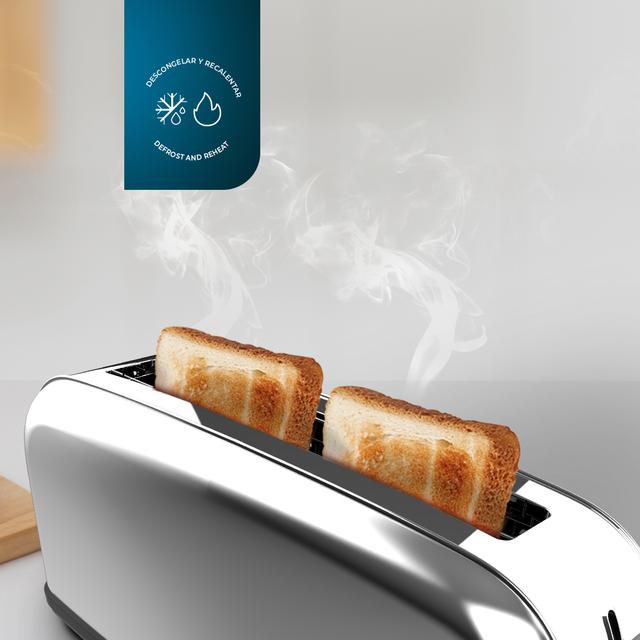 Toastin' time 850 Inox Long Lite Tostapane verticale in acciaio con fessura lunga e 850 W di potenza.