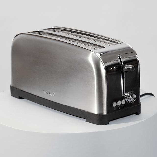 Toastin' time 1500 Inox Lite Grille-pain vertical en acier avec deux fentes longues et 1500 W de puissance.
