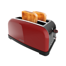 Toastin' time 1500 Red Lite Vertikaler Toaster aus Stahl mit langem Doppelschlitz und 1500 W Leistung.