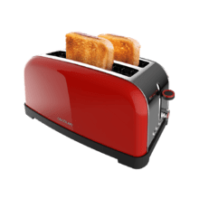 Toastin' time 1500 Red Lite Tostapane verticale in acciaio con doppia fessura lunga e potenza di 1500 W.