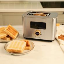 Touch&Toast Double Torradeira vertical de aço com dupla ranhura longa, ecrã tátil e 950 W de potência.