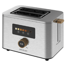 Touch&Toast Double Tostador vertical de acero con doble ranura corta, pantalla táctil y 950 W de potencia.