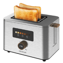 Touch&Toast Double Vertical Toaster aus Stahl mit doppeltem kurzen Schlitz, Touchscreen und 950 W Leistung.