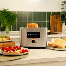 Touch&Toast Double Vertical Toaster aus Stahl mit doppeltem kurzen Schlitz, Touchscreen und 950 W Leistung.