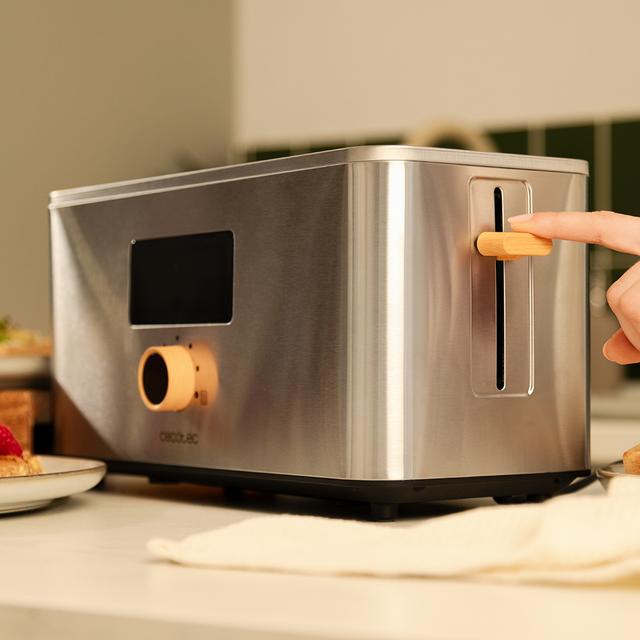 Touch&Toast Extra Double Vertikaler Toaster aus Stahl mit doppeltem Langschlitz, Touchscreen und 1500 W Leistung.
