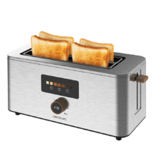 Touch&Toast Extra Double Vertikaler Toaster aus Stahl mit doppeltem Langschlitz, Touchscreen und 1500 W Leistung.