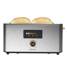 Torradeira Touch&Toast Extra Double Vertical em aço com slot duplo longo, tela sensível ao toque e 1500 W de potência.