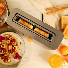 Touch&Toast Extra Vertical Toaster aus Stahl mit langem Schlitz, Touchscreen und 1000 W Leistung.