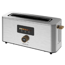 Touch&Toast Extra Vertical Toaster aus Stahl mit langem Schlitz, Touchscreen und 1000 W Leistung.