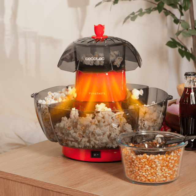 Macchina per popcorn Fun&Taste P'Corn Lotus 1200 W, popcorn pronti in 2 minuti, include 4 contenitori rimovibili con una capacità totale di 4,5 L.