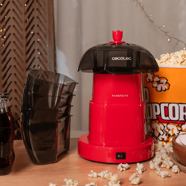 Macchina per popcorn Fun&Taste P'Corn Lotus 1200 W, popcorn pronti in 2 minuti, include 4 contenitori rimovibili con una capacità totale di 4,5 L.