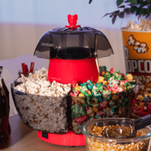 Fun&Taste P'Corn Lotus Palomitero de 1200 W, Palomitas Listas En 2 Minutos, incluye 4 recipientes extraíbles con una capacidad total de 4,5 L.