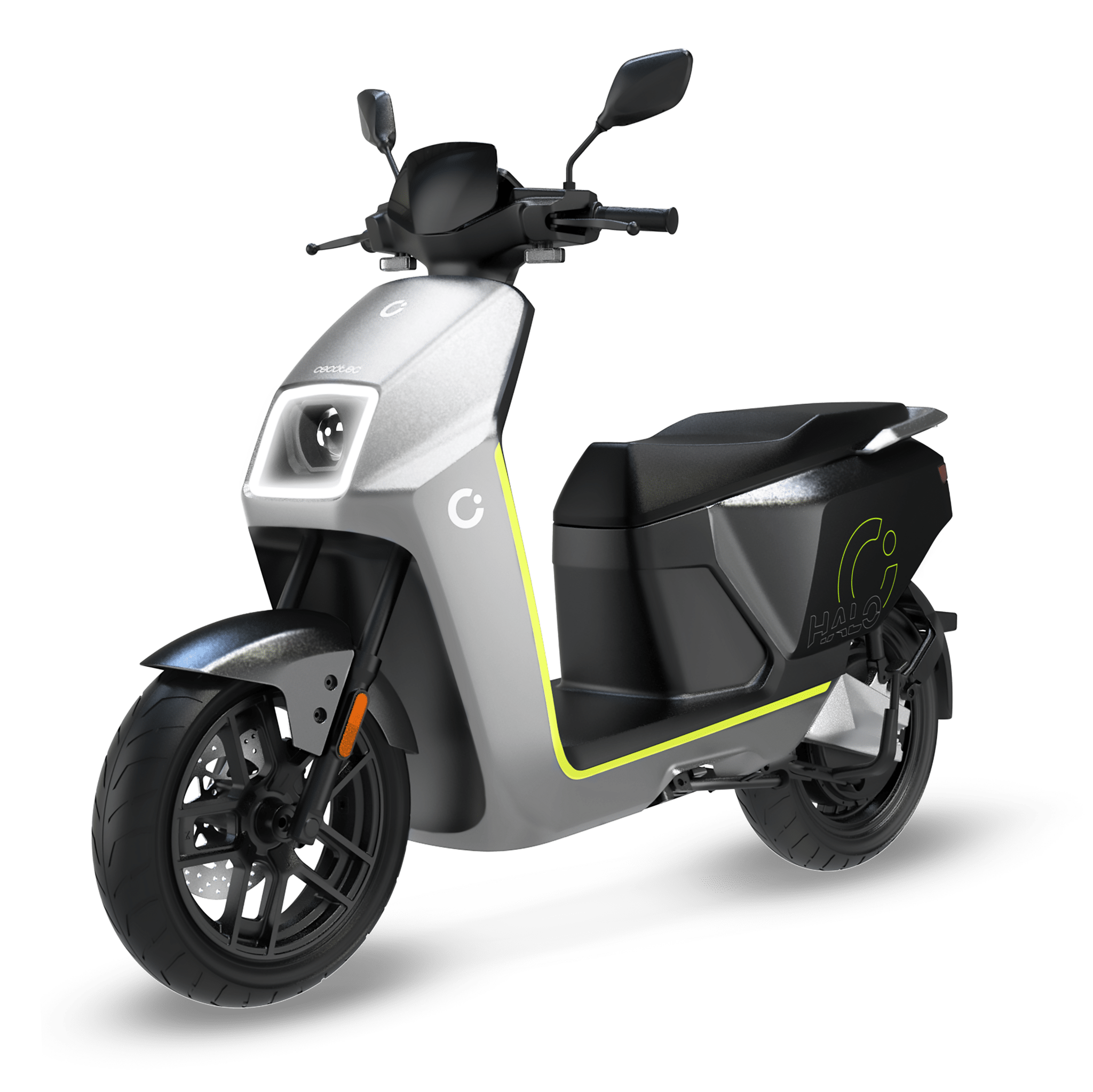 Cecotec Halo (Plata Verde) Con una potencia máxima de 10000W y hasta 130 Km de autonomía.Disponible en dos colores, con un diseño moderno, urbano y sofisticado.L3eB (Equivalente a 125cc)