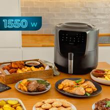 Cecofry Rain M Friteuse à air de 5,5 litres de capacité avec pulvérisateur d'huile intégré, pulvérisation automatique et manuelle avec 7 niveaux. Technologie avancée d’air chaud, avec 1550 W, panneau de contrôle tactile multifonction, thermostat réglable, fonction d’auto-nettoyage, 8 menus préconfigurés et grille de sécurité.