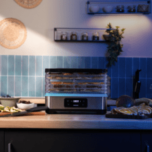 VitaDry Pro Deshidratador de alimentos con 5 bandejas de altura regulable, pantalla digital, tiempo ajustable hasta 48hs y temperatura regulable entre 35 y 70 grados.