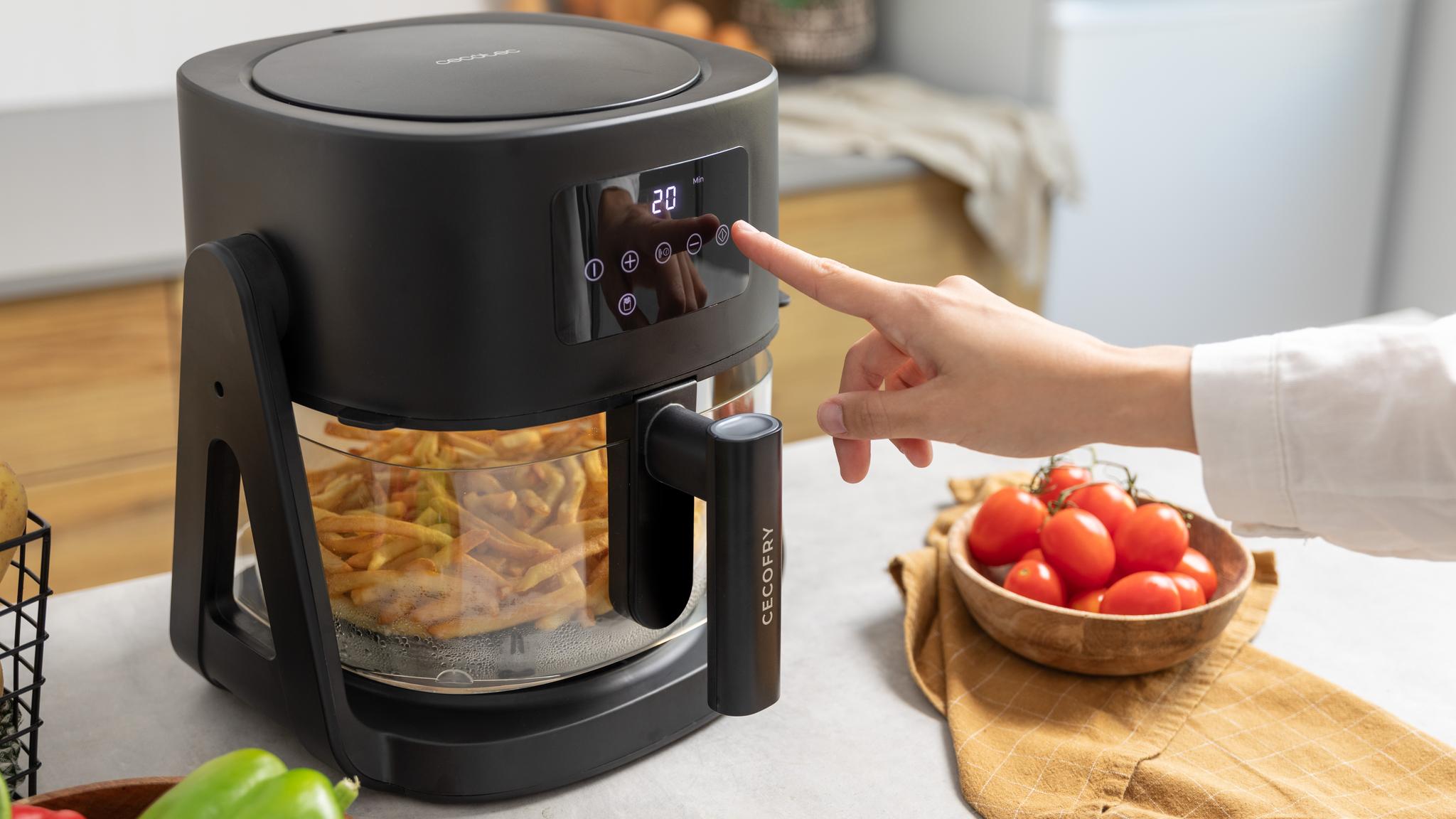 Cecotec Freidora de Aire sin Aceite de 4,5 L Air Fryer Cecofry Flip&Grill  4500. 1500 W, 3 en 1: Freidora, Grill y Olla, 6 Menús, Cubeta de Cristal,  Temperatura y Tiempo Regulable, Accesorios