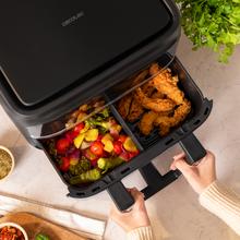 Cecofry FlexDual 9000 Freidora sin aceite airfryer dietética digital y compacta sin aceite de 9 L de capacidad, con temperatura dual, tecnología PerfectCook y opción de dividir la cubeta en dos de 4,5 L de capacidad.