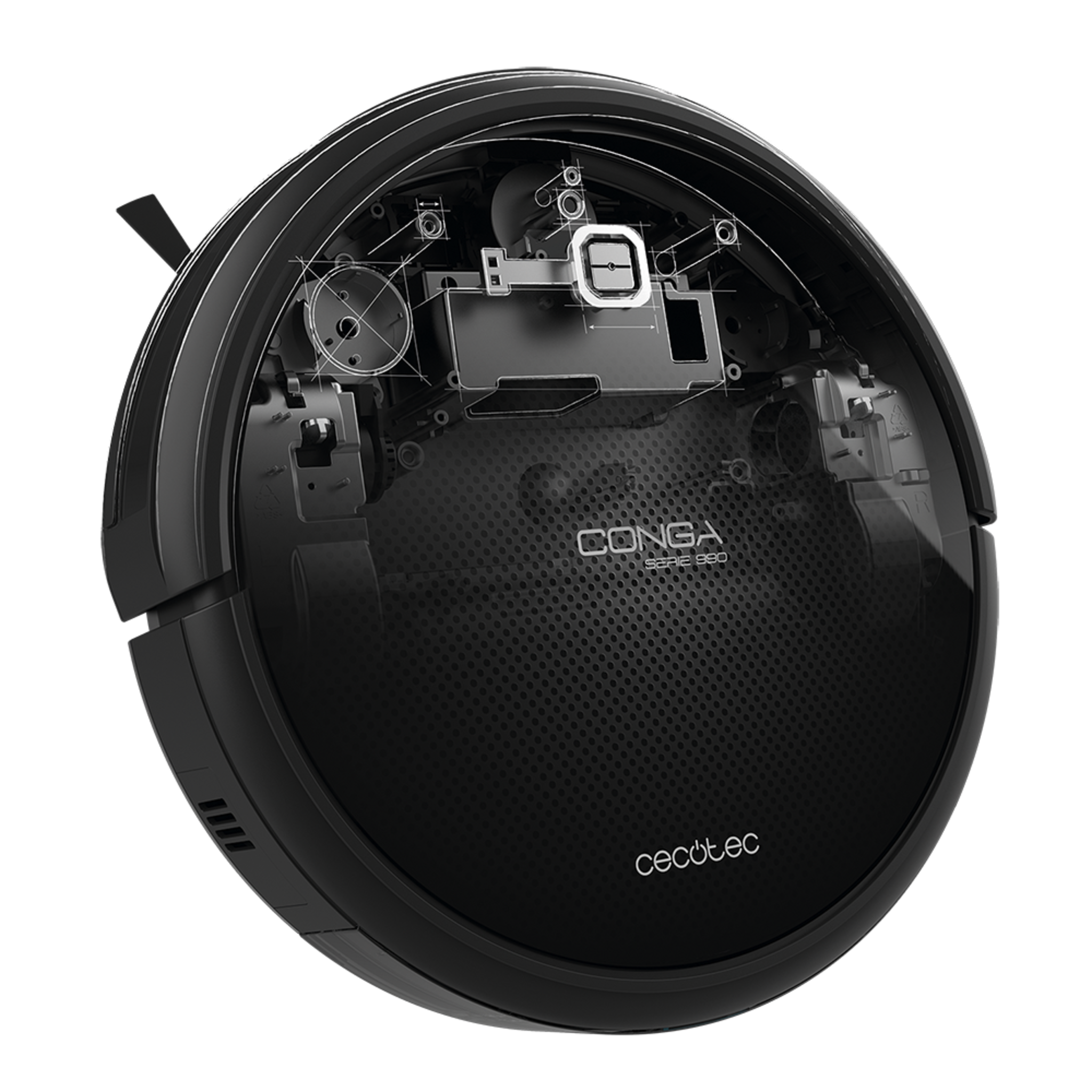 Robot aspirateur et nettoie-sols Conga Série 990. Acier inoxydable, noir, jusqu'à 160 d'autonomie.