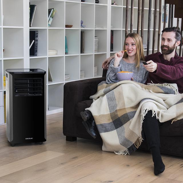 Climatiseur portatif EnergySilence Clima 9150 Heating. Grand débit d'air de 400 m³/h, 2270 frigories, ClimaCare 4 en 1, minuterie 24 h, classe d'efficacité énergétique A, noir.