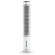 Rafraîchisseur d’air par évaporation colonne EnergySilence 2000 Cool Tower. 60 W de puissance, réservoir amovible de 2 litres, 3 vitesses, oscillation à 60º, débit d'air de 800 m³/h.