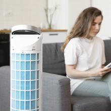 Rafraîchisseur d’air par évaporation colonne EnergySilence 2000 Cool Tower. 60 W de puissance, réservoir amovible de 2 litres, 3 vitesses, oscillation à 60º, débit d'air de 800 m³/h.