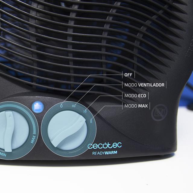 Chauffage électrique à faible consommation Ready Warm 9500 Force Vertical avec 2000 W, thermostat réglable, 3 modes, protection contre la surchauffe et anti-renversement, silencieux et 15 m² de surface couverte