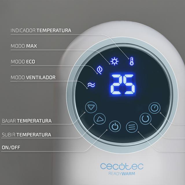 Aquecedor banho cerâmico Ready Warm 10100 Smart Ceramic. Vertical, Digital, 2000 W, Termóstato ajustável, proteção contra sobreaquecimento e anti-queda, Silencioso, Controlo remoto