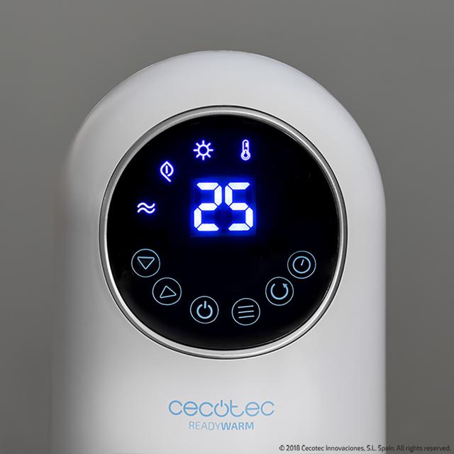 Chauffage en céramique Ready Warm 10100 Smart Ceramic. Vertical, numérique, avec 2000 W, thermostat réglable, protection contre la surchauffe et le renversement, silencieux et télécommande