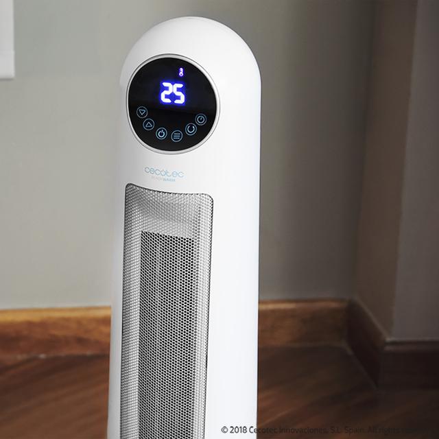 Chauffage en céramique Ready Warm 10100 Smart Ceramic. Vertical, numérique, avec 2000 W, thermostat réglable, protection contre la surchauffe et le renversement, silencieux et télécommande