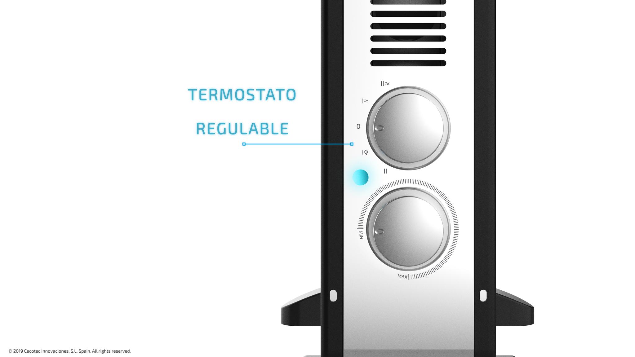 4 modalità di funzionamento con termostato regolabile