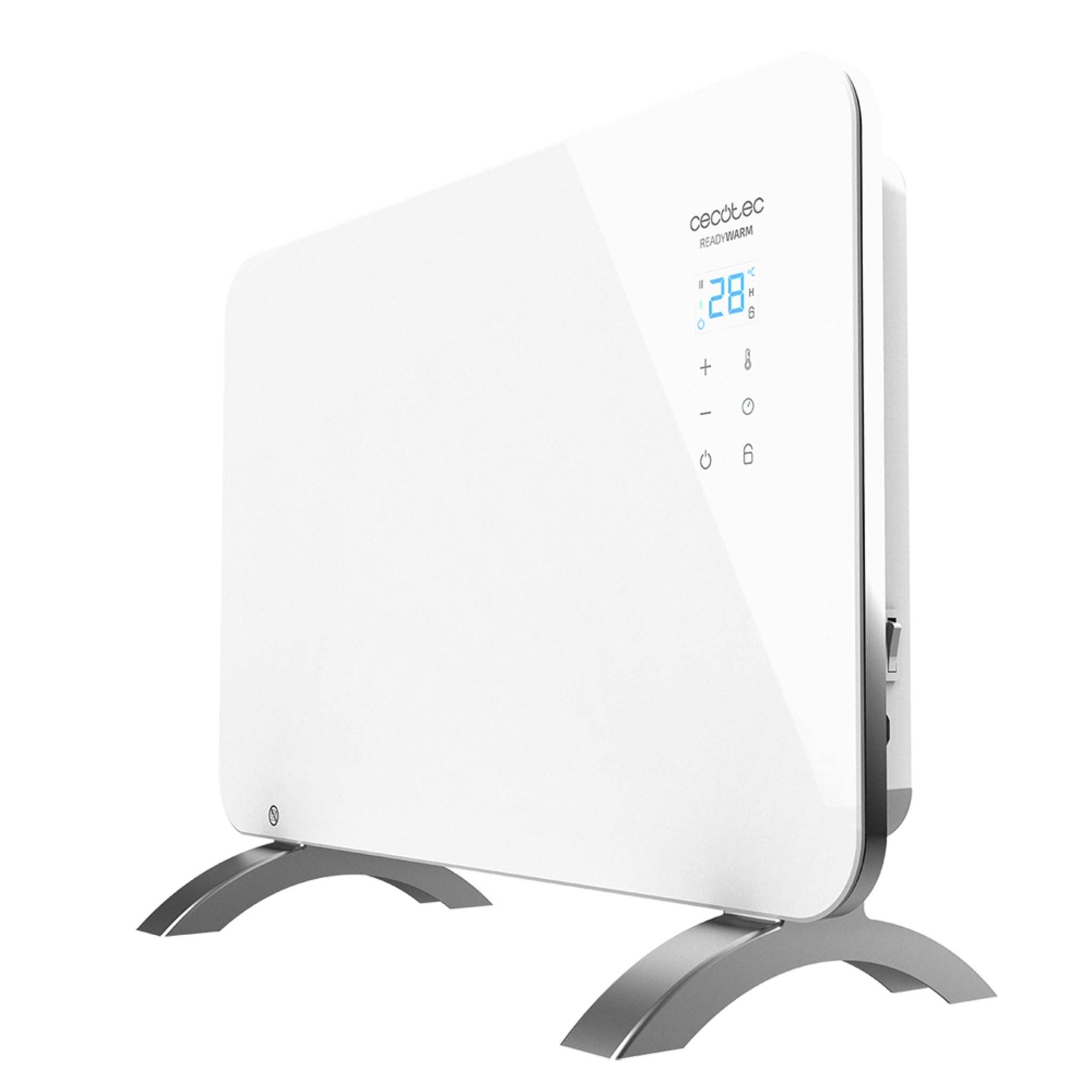 Convecteur en verre Ready Warm 6650 Crystal Connection. Contrôle via Wi-Fi avec thermostat réglable, minuterie, support, adapté aux salles de bains (IP24), silencieux et 1000 W