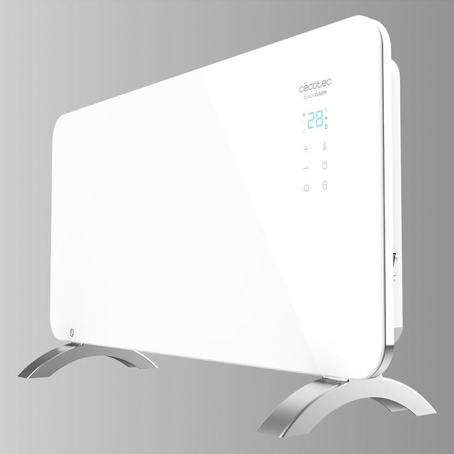 Convecteur en verre Ready Warm 6700 Crystal Connection. Contrôle via Wi-Fi avec thermostat réglable, minuterie, support, adapté aux salles de bains (IP24), silencieux et 1500 W