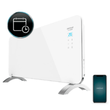 Convettore in Vetro Ready Warm 6750 Crystal Connection. Funzionamento via Wi-Fi, Termostato regolabile, Timer, Supporto, Utilizzabile in bagno (IP24), silenzioso, 2000 W