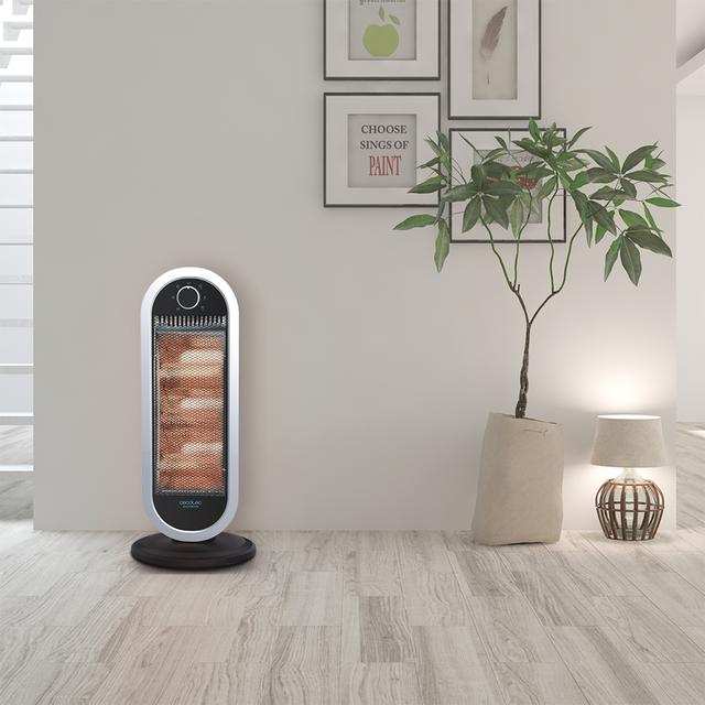 Chauffage faible consommation Ready Warm 7300 Quartz Sky. 1200 W de puissance, thermostat réglable, oscillation, facile à transporter, grille de sécurité, système anti-renversement, silencieux, 10 m²