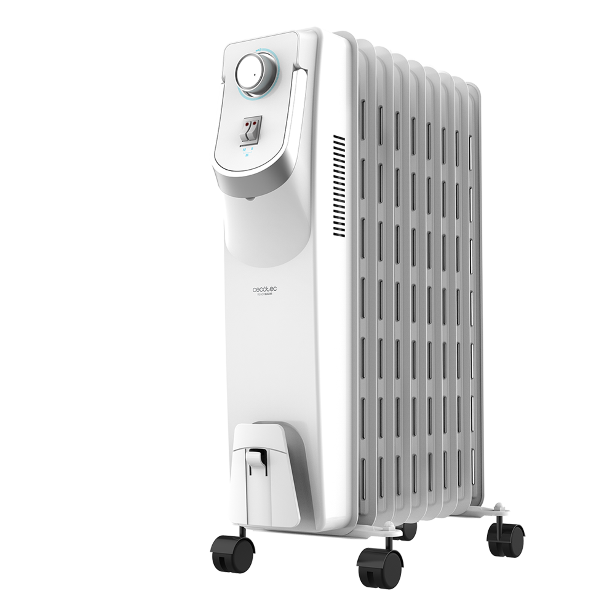 Radiatore ad Olio Ready Warm 5800 Space 360º White. 9 moduli, basso consumo, 2000 W, 3 livelli di potenza, protezione contro il surriscaldamento e anti ribaltamento, ruote, 20 m2