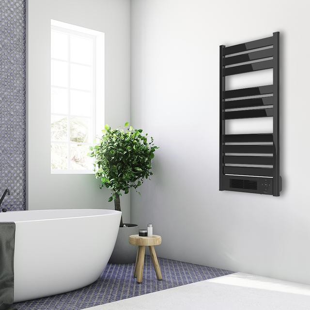 Radiador Toallero Eléctrico Bajo Consumo Ready Warm 9770 Ceramic Towel Black. Calefactor Cerámico Incorporado, 2000 W, Pantalla LED, Mando a Distancia, Temporizador, IPX4