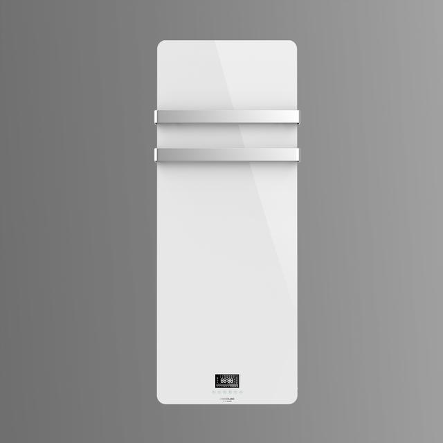 Radiador Toallero Eléctrico Bajo Consumo Ready Warm 9870 Crystal Towel White. 850W, Pantalla LED, Doble Colgador Acero INOX, Temporizador semanal, Mando a Distancia, Protección IP24