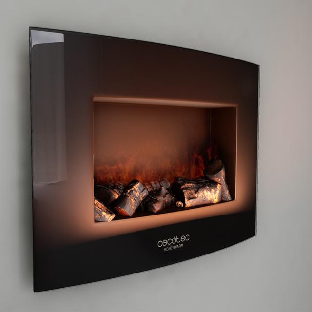 Lareira elétrica Ready Warm 2200 Curved Flames. Potência máxima 2000 W, Tamanho 22", 2 níveis de potência, Controlo remoto, Painel de vidro curvo temperado, Temporizador, 20 m2