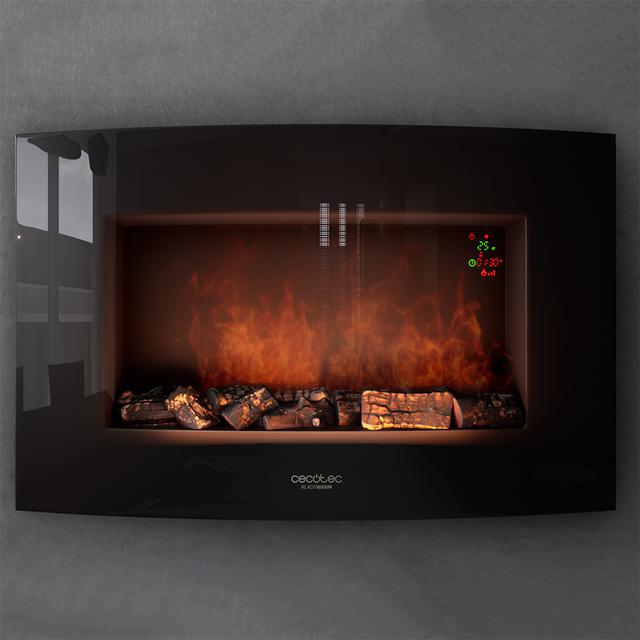 Chimenea eléctrica Ready Warm 3500 Curved Flames. Potencia máxima 2000 W, Tamaño 35", 2 niveles de potencia, Mando a distancia, Panel curvo de cristal templado, Temporizador, 30 m2