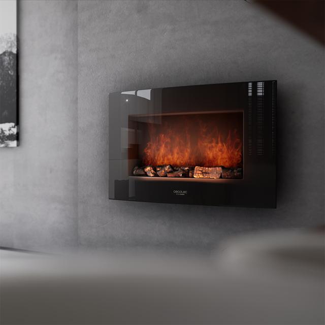 Lareira eléctrica Ready Warm 3500 Curved Flames. Potência máxima 2000 W, Tamanho 35", 2 níveis de potência, Controlo remoto, Painel de vidro curvo temperado, Temporizador, 30 m2