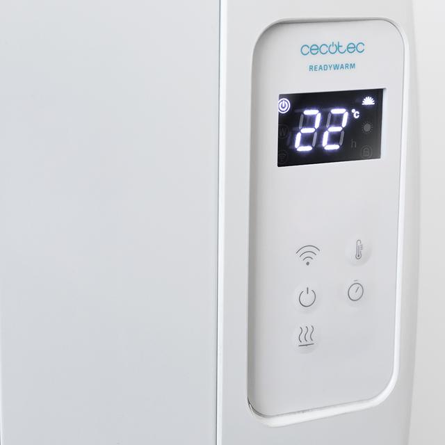 Ready Warm 2500 Thermal Connected. Aquecedor elétrico de Baixo Consumo com 12 Elementos, 2000 W, de Parede ou de Pé, 3 Modos, Temporizador, Controlo remoto, Ecrã LCD, Controlo por Wifi, Ultra Fino