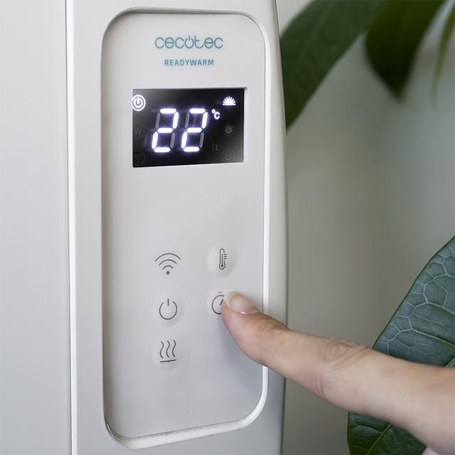 Stufa elettrica a Basso Consumo Ready Warm 2500 Thermal Connected. 12 elementi, 2000 W, da parete o a piantana, 3 modalità, timer, telecomando, display, protezione surriscaldamento, ultrafino